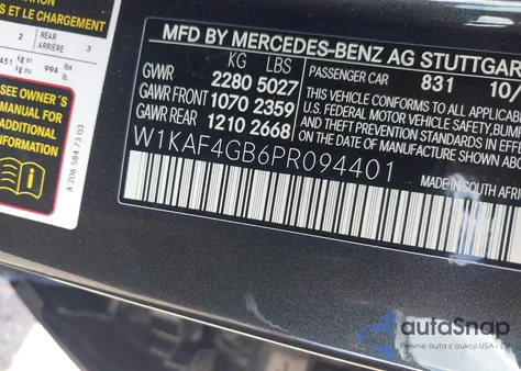 2023 Mercedes-Benz C 300 Sedan z USA, uszkodzony, nr VIN W1KAF4GB6PR094401